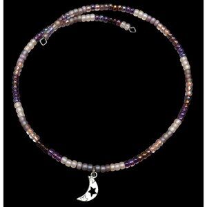 Minimalist Witchy Purple Beaded Moon Charm Coil Necklace